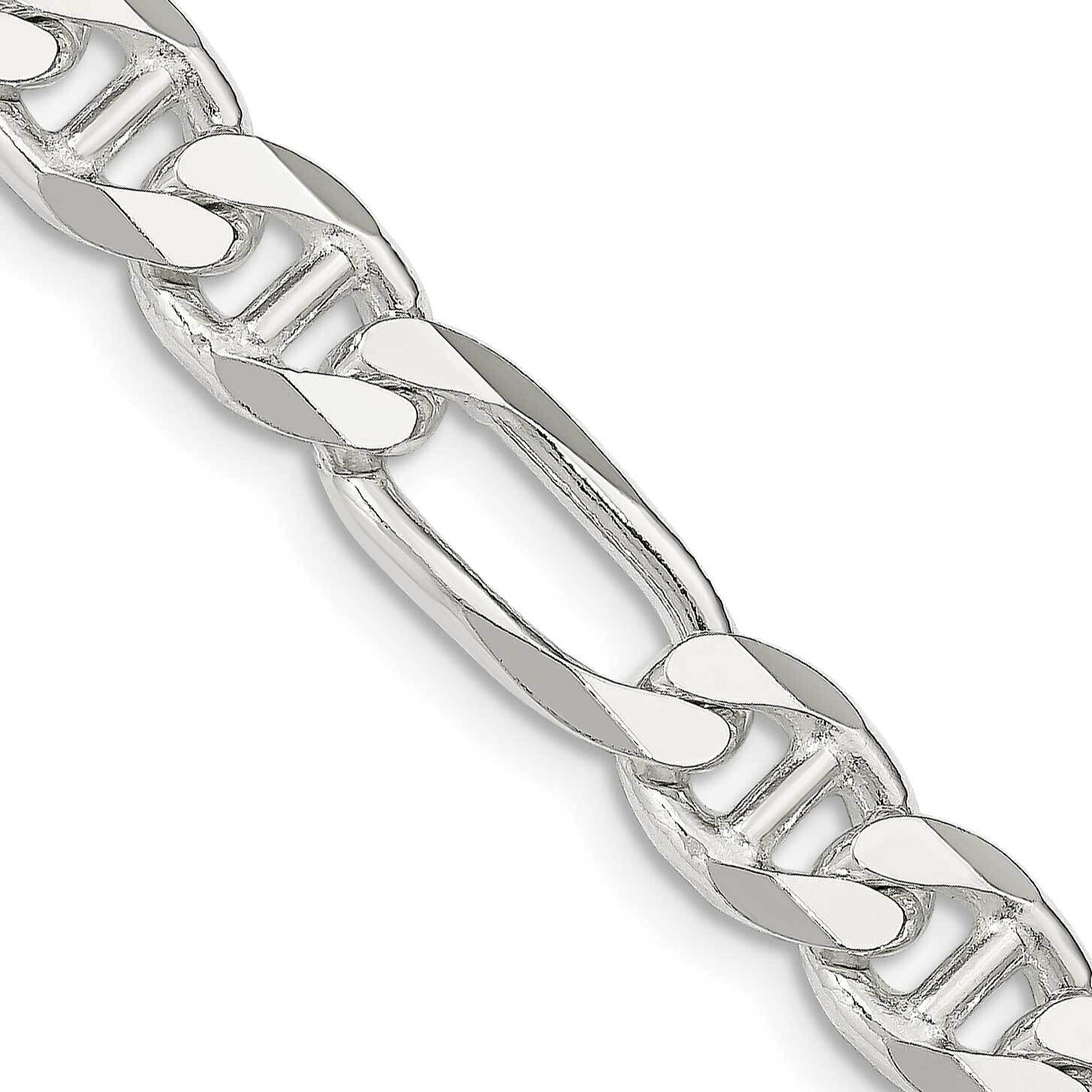 Rhodium Plated 7.75mm Figaro Anchor Chain 24 Inch Sterling Silver QAF220R-24, MPN: QAF220R-24,