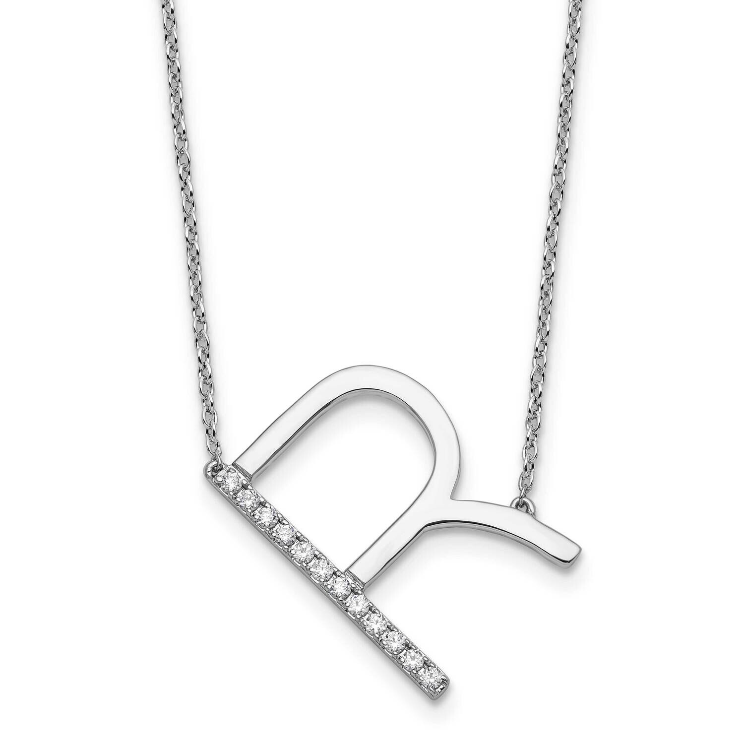 Sideways Diamond Initial R Necklace 14k White Gold PM9844R-014-WA, MPN: PM9844R-014-WA,