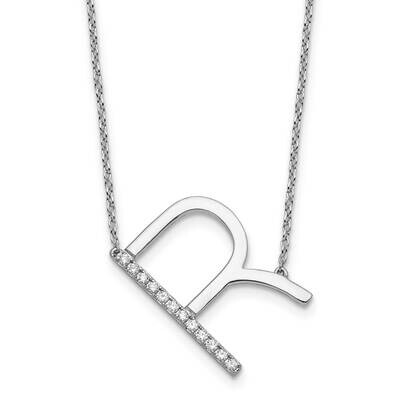 Sideways Diamond Initial R Necklace 14k White Gold PM9844R-014-WA, MPN: PM9844R-014-WA,