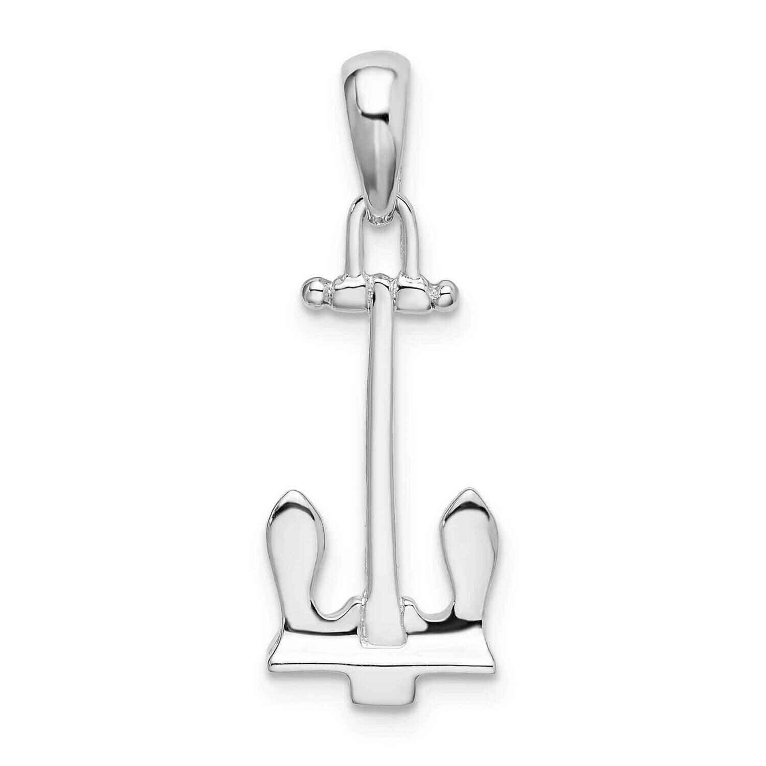 3D Navy Anchor Pendant Sterling Silver Polished QC10421
