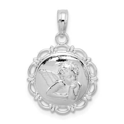 Scalloped Edge Angel Pendant Sterling Silver Polished QC10307, MPN: QC10307, 637218172481