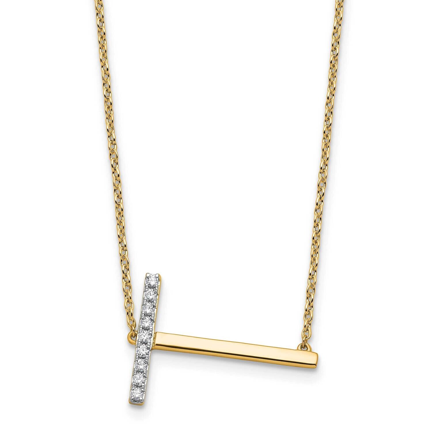 Sideways Diamond Initial T Necklace 14k Gold PM9844T-011-YA, MPN: PM9844T-011-YA,