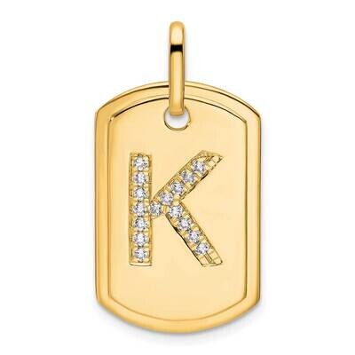 Diamond Initial K Dog Tag Charm 14k Gold PM9842K-019-YA, MPN: PM9842K-019-YA,