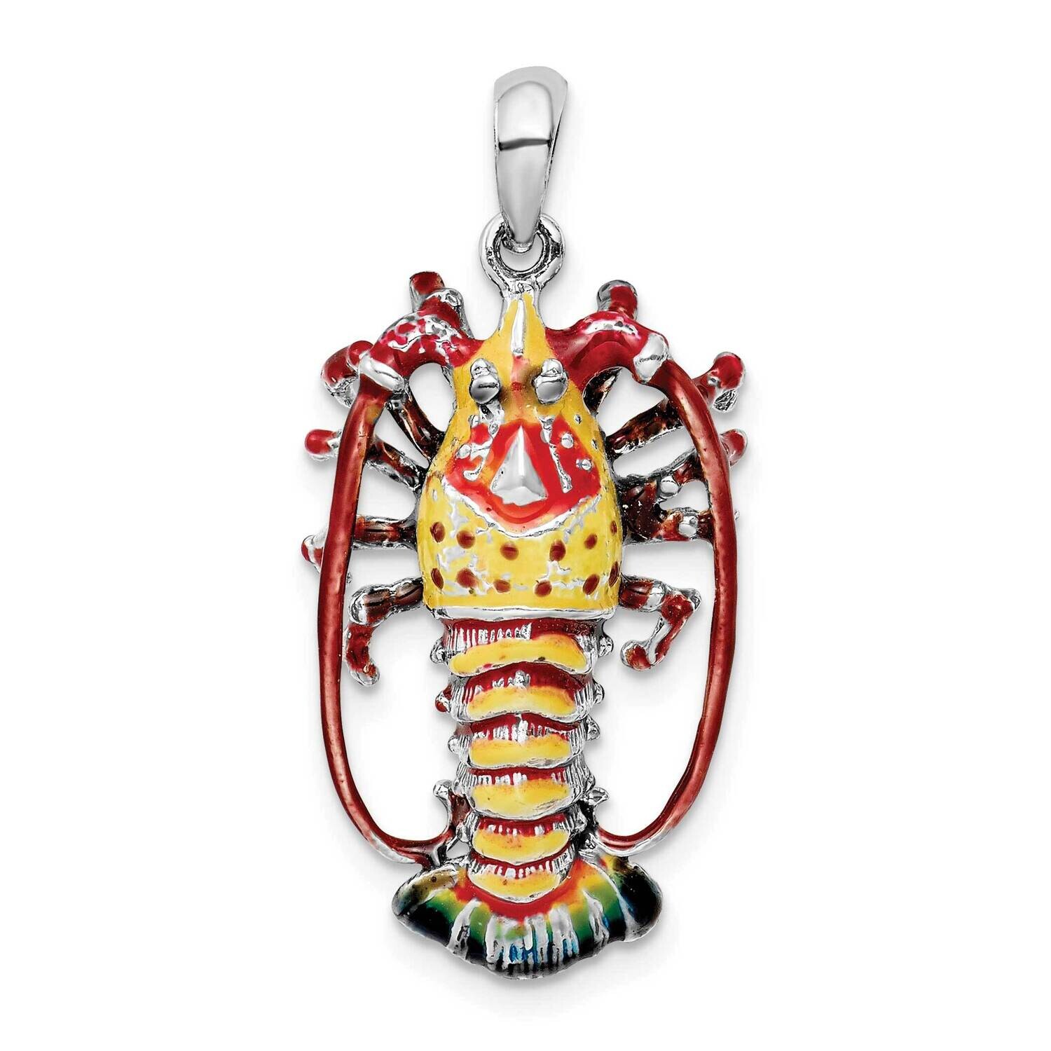 Enameled Florida Lobster Pendant Sterling Silver Polished QC10728, MPN: QC10728, 637218172795