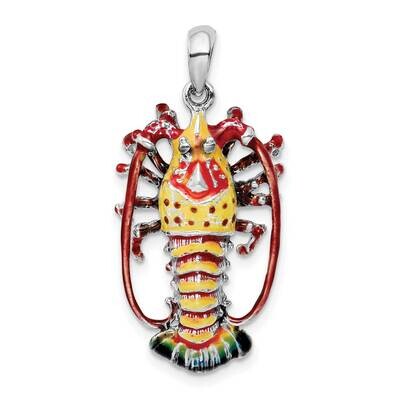 Enameled Florida Lobster Pendant Sterling Silver Polished QC10728, MPN: QC10728, 637218172795