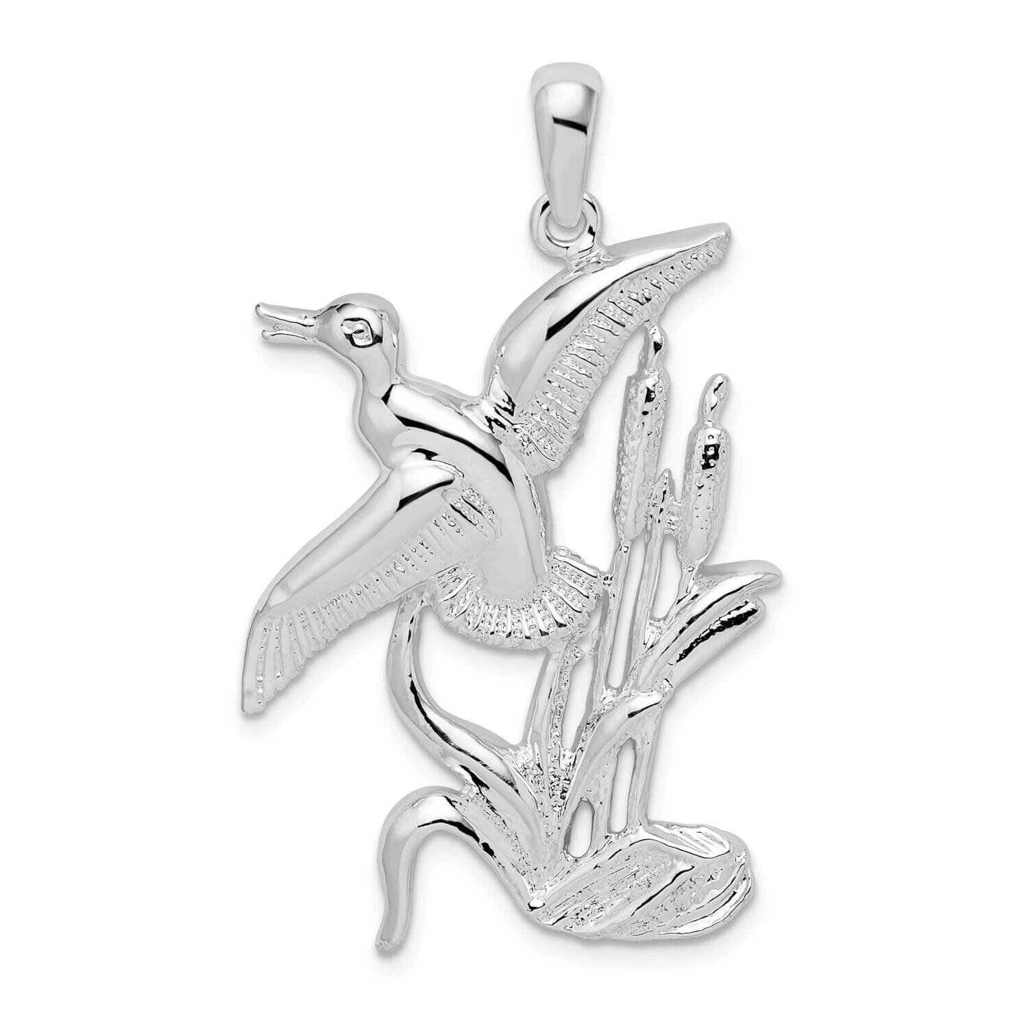 Duck Flying Over Cattails Pendant Sterling Silver Polished QC10263, MPN: QC10263, 637218171101