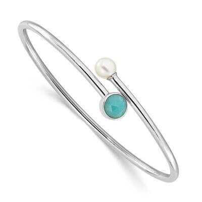 Amazonite Fwc Pearl Flexible Cuff Bangle Bracelet Sterling Silver Rhodium-Plated QB1536, MPN: QB153…