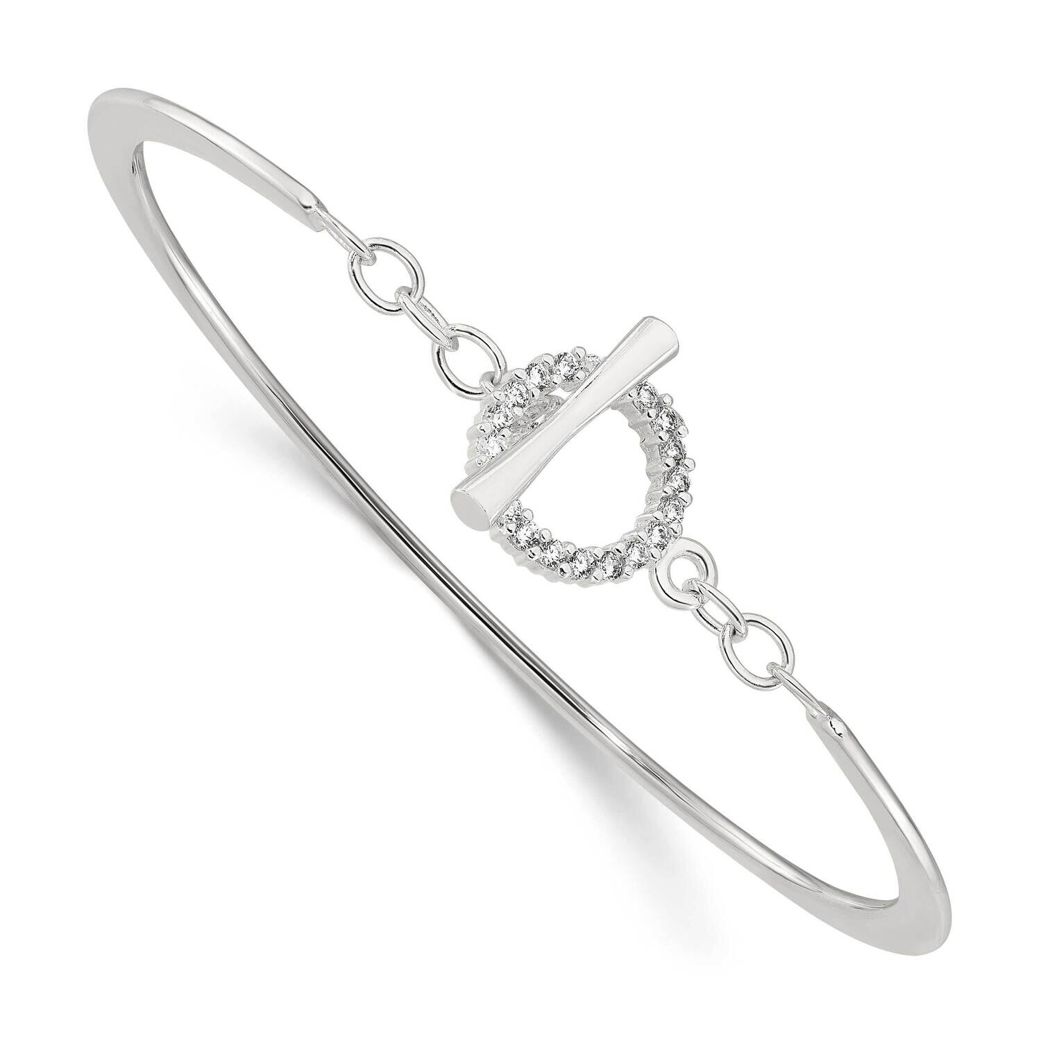 CZ Toggle Clasp Bangle Bracelet Sterling Silver Polished QB1525, MPN: QB1525,