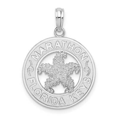Textured Marathon Fl Keys Circle Starfish Pendant Sterling Silver QC10393, MPN: QC10393, 6372181765…