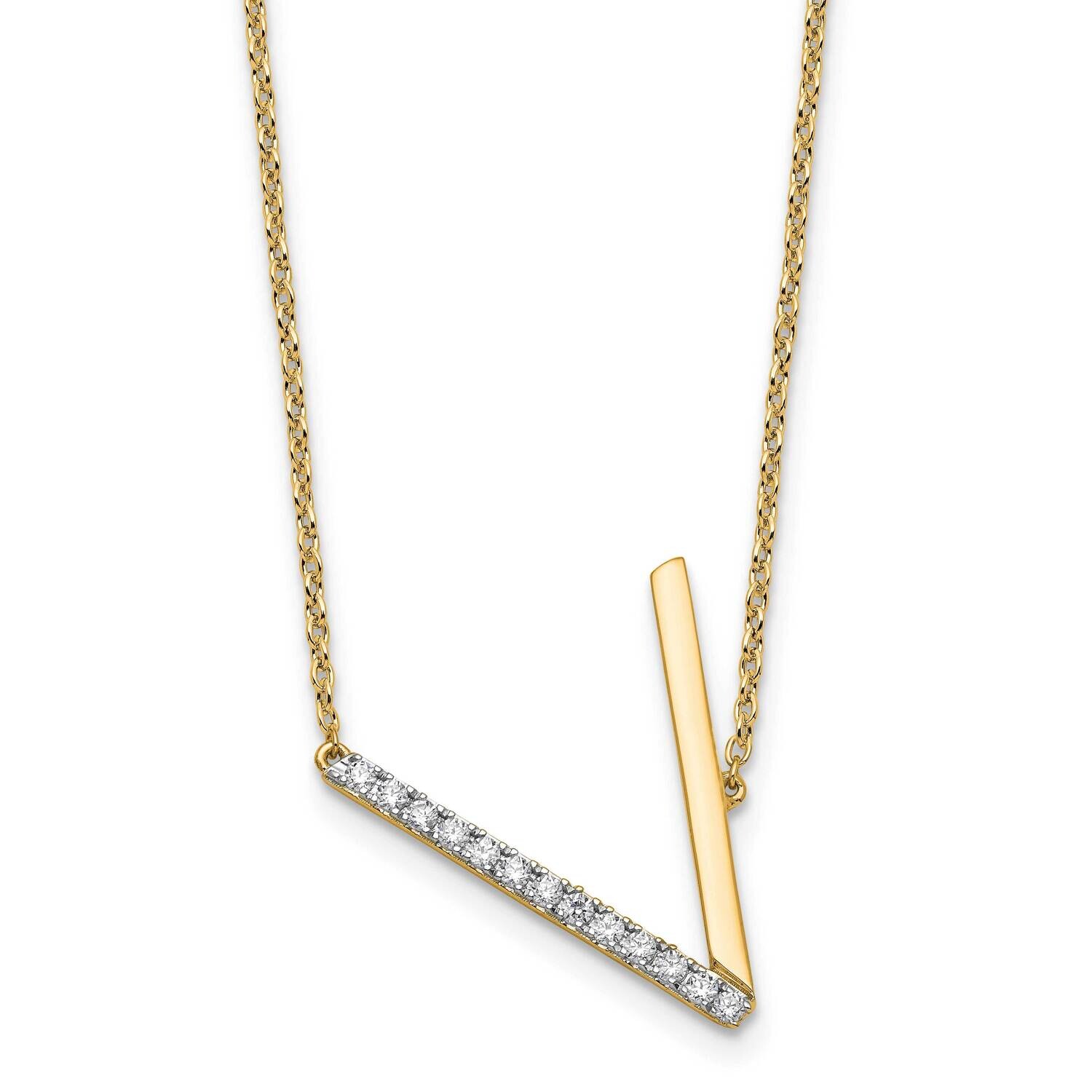 Sideways Diamond Initial V Necklace 14k Gold PM9844V-016-YA, MPN: PM9844V-016-YA,