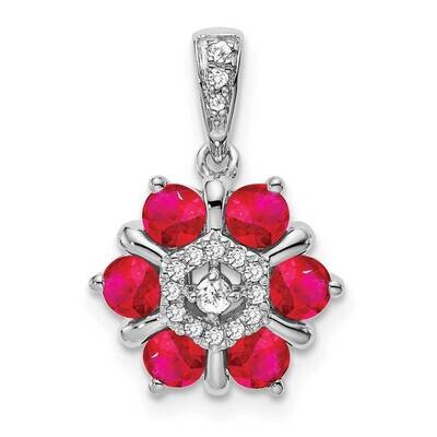 Ruby Diamond Floral Pendant 14k White Gold PM7192-RU-009-WA, MPN: PM7192-RU-009-WA,