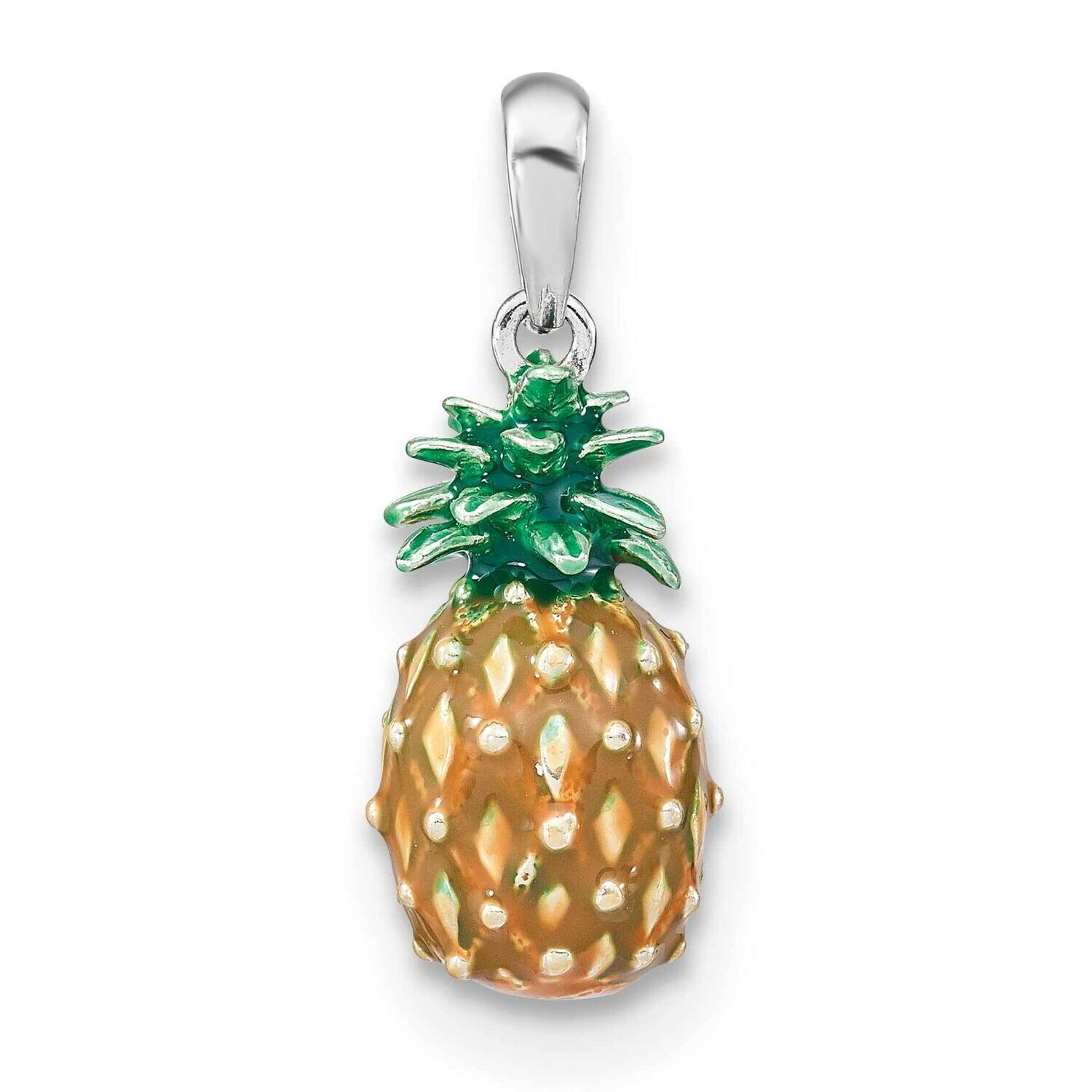 3D Enameled Pineapple Pendant Sterling Silver Polished QC10648, MPN: QC10648, 637218144679