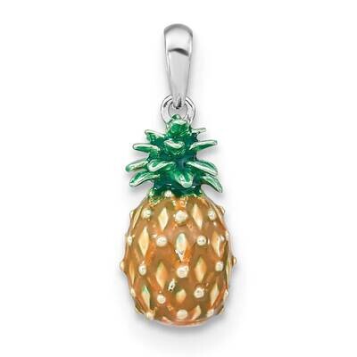 3D Enameled Pineapple Pendant Sterling Silver Polished QC10648, MPN: QC10648, 637218144679