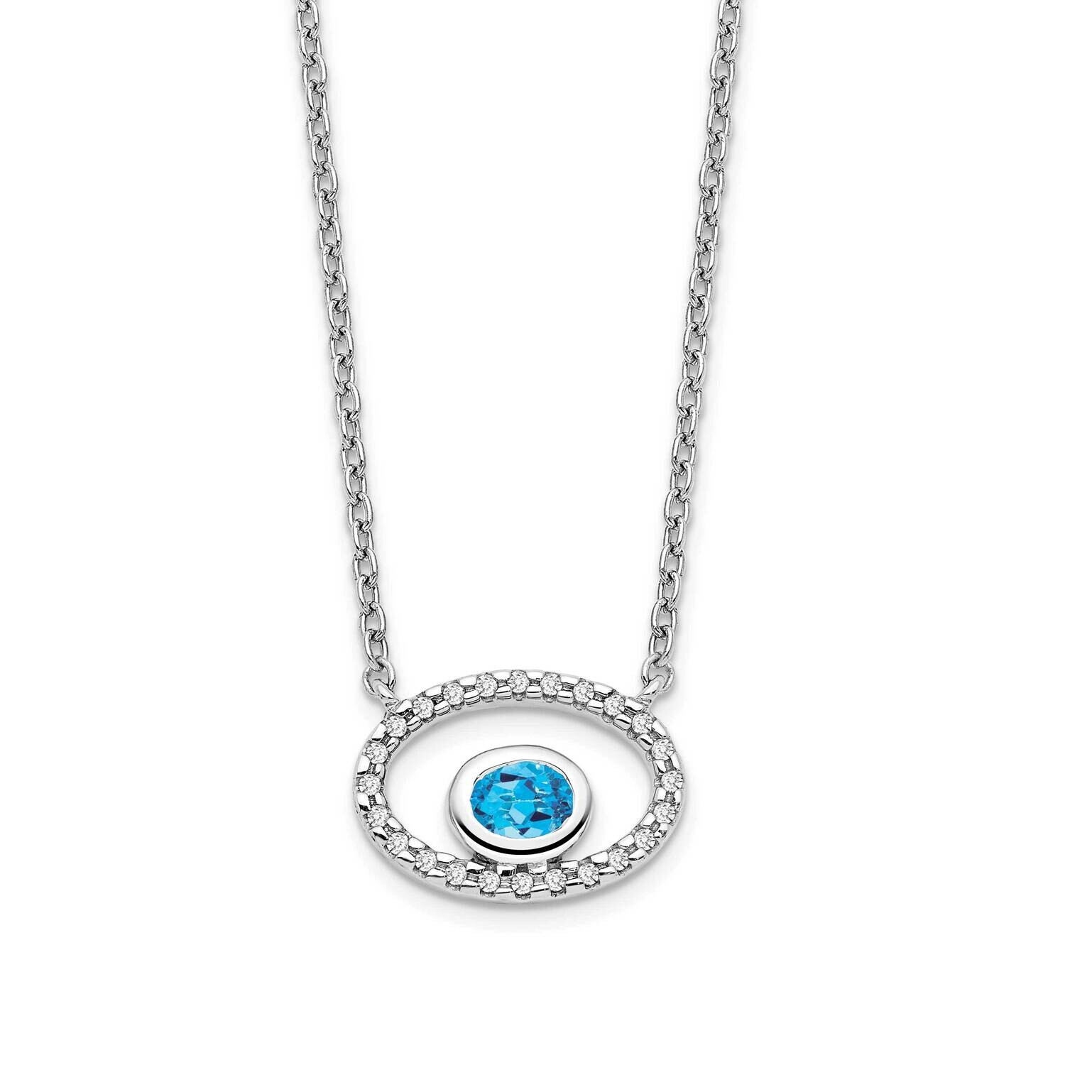 Oval Blue Topaz Diamond 18 Inch Necklace 14k White Gold PM7135-BT-007-WA, MPN: PM7135-BT-007-WA, 88…