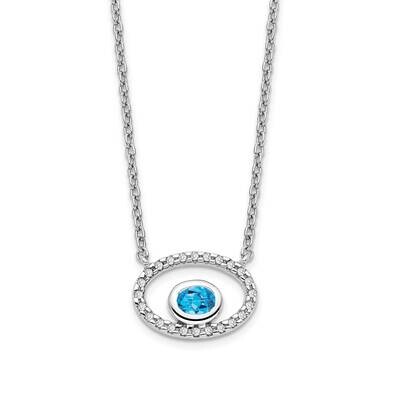 Oval Blue Topaz Diamond 18 Inch Necklace 14k White Gold PM7135-BT-007-WA, MPN: PM7135-BT-007-WA, 88…