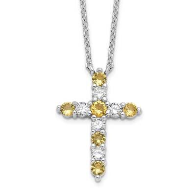 Yellow CZ Nov Birthstone Cross 2 Inch Extension Necklace Sterling Silver Rhodium-Plated QBPD36NOV, …