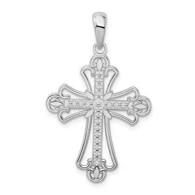 Beaded Fleur De Lis Cross Pendant Sterling Silver Polished QC10508, MPN: QC10508, 637218182664