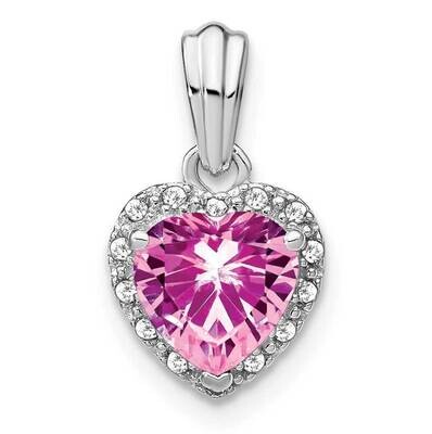 Rhod-Plated Created Pink Sapphire Diamond Pendant Sterling Silver PM7400-CPS-007-SSA, MPN: PM7400-C…