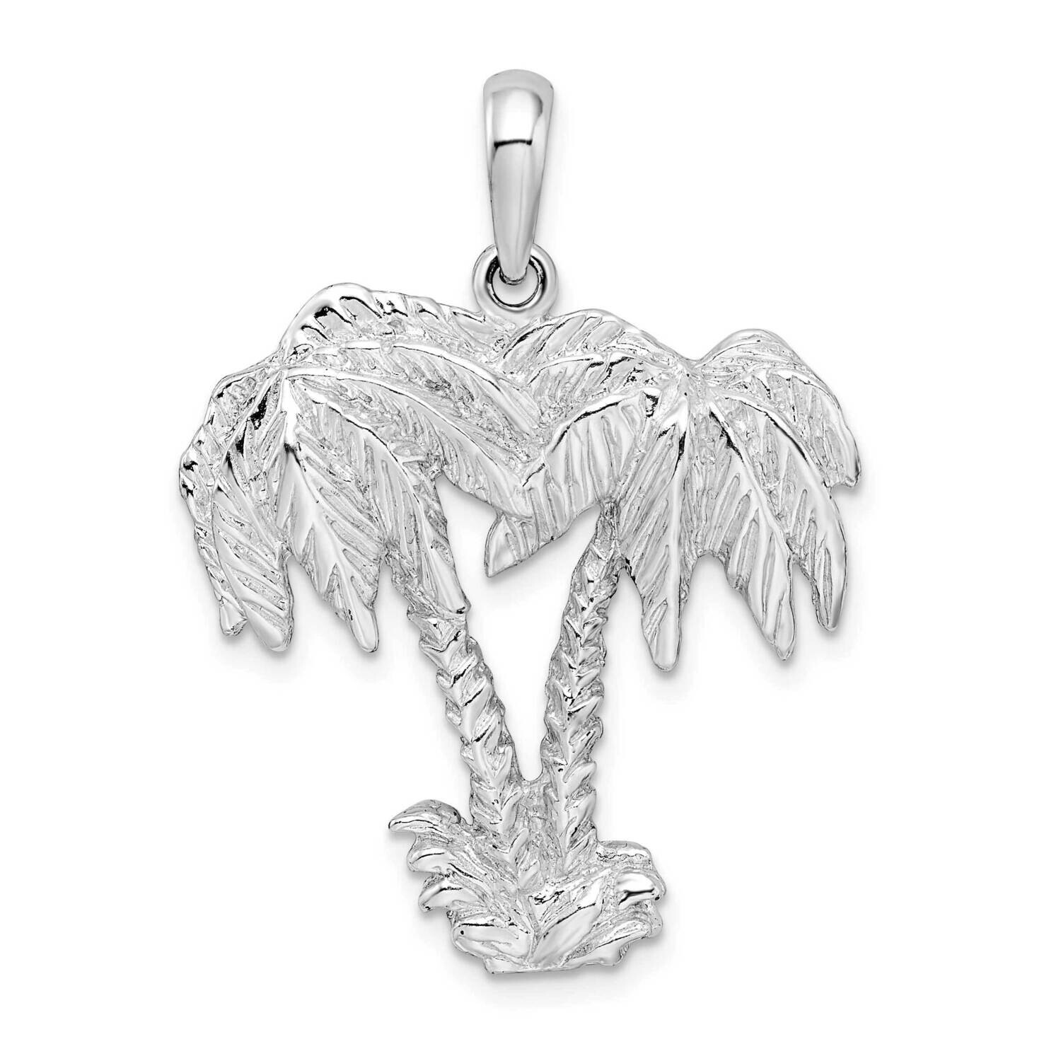Textured Double Palm Tree Pendant Sterling Silver Polished QC10003, MPN: QC10003, 637218155460