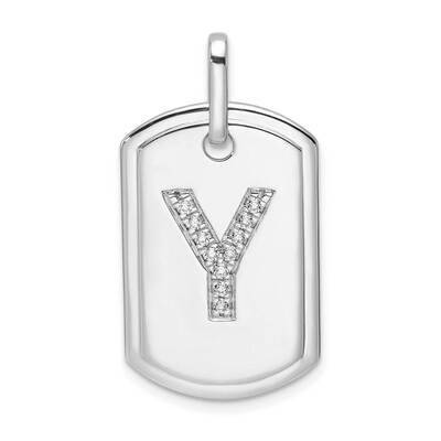 Diamond Initial Y Dog Tag Charm 14k White Gold PM9842Y-014-WA, MPN: PM9842Y-014-WA,