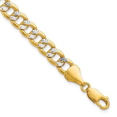7.75mm Semi-Solid Rhodium Pavc Curb Chain 8 Inch 14k Gold PWF180-8, MPN: PWF180-8,