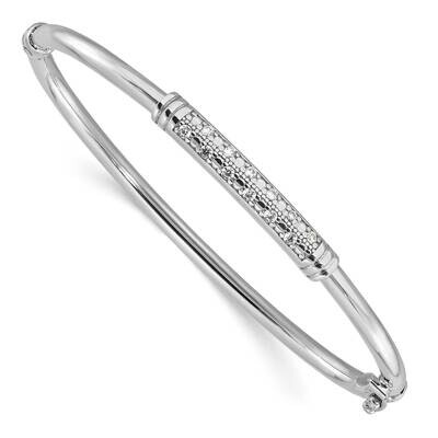 Rhodium-Plated CZ Hinged Bangle Bracelet Sterling Silver Polished QB1544, MPN: QB1544,