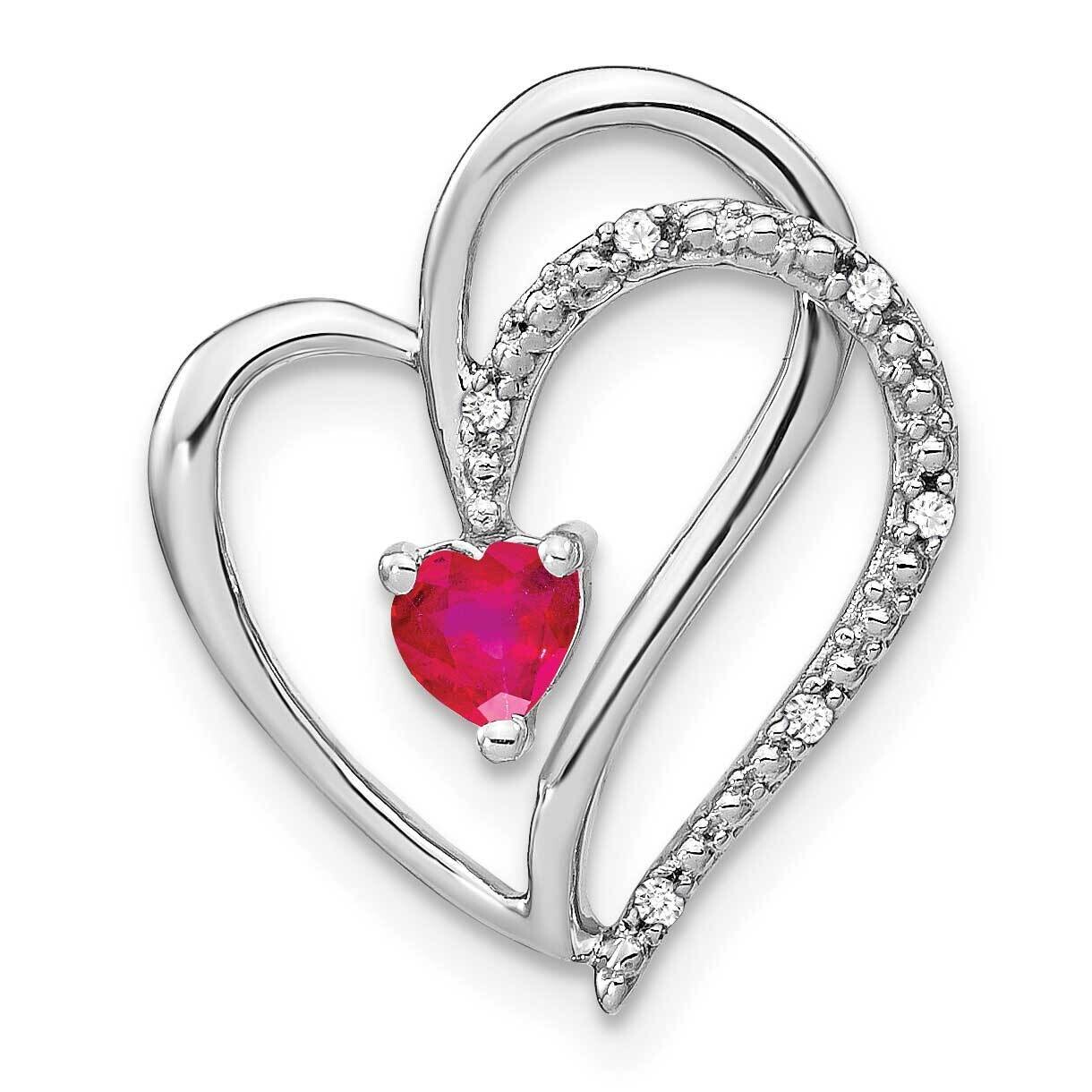 Ruby Diamond Heart Chain Slide 14k White Gold PM7171-RU-003-WA, MPN: PM7171-RU-003-WA,