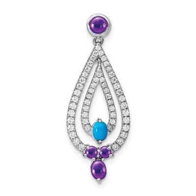 Turquoise Amethyst White Topaz Pendant 14k White Gold PM7424-BTQ/AM-W, MPN: PM7424-BTQ/AM-W,