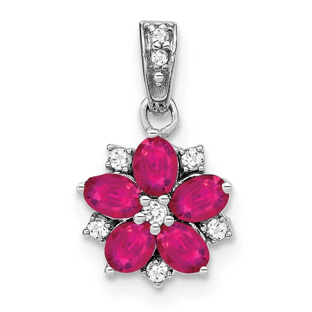 Ruby Diamond Floral Pendant 14k White Gold PM7207-RU-008-WA, MPN: PM7207-RU-008-WA,