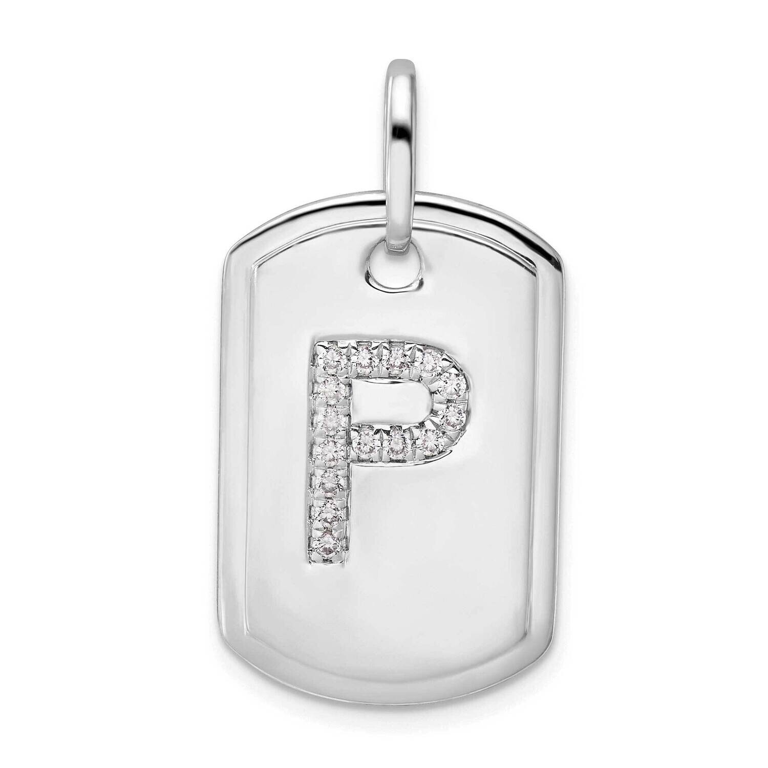 Diamond Initial P Dog Tag Charm 14k White Gold PM9842P-018-WA