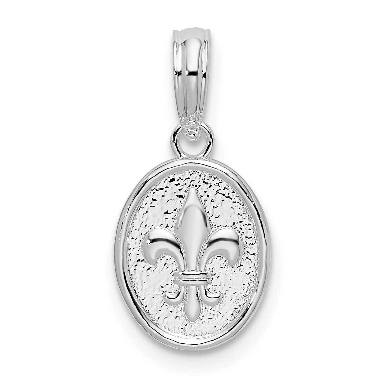Textured Fleur De Lis Small Oval Pendant Sterling Silver Polished QC10131