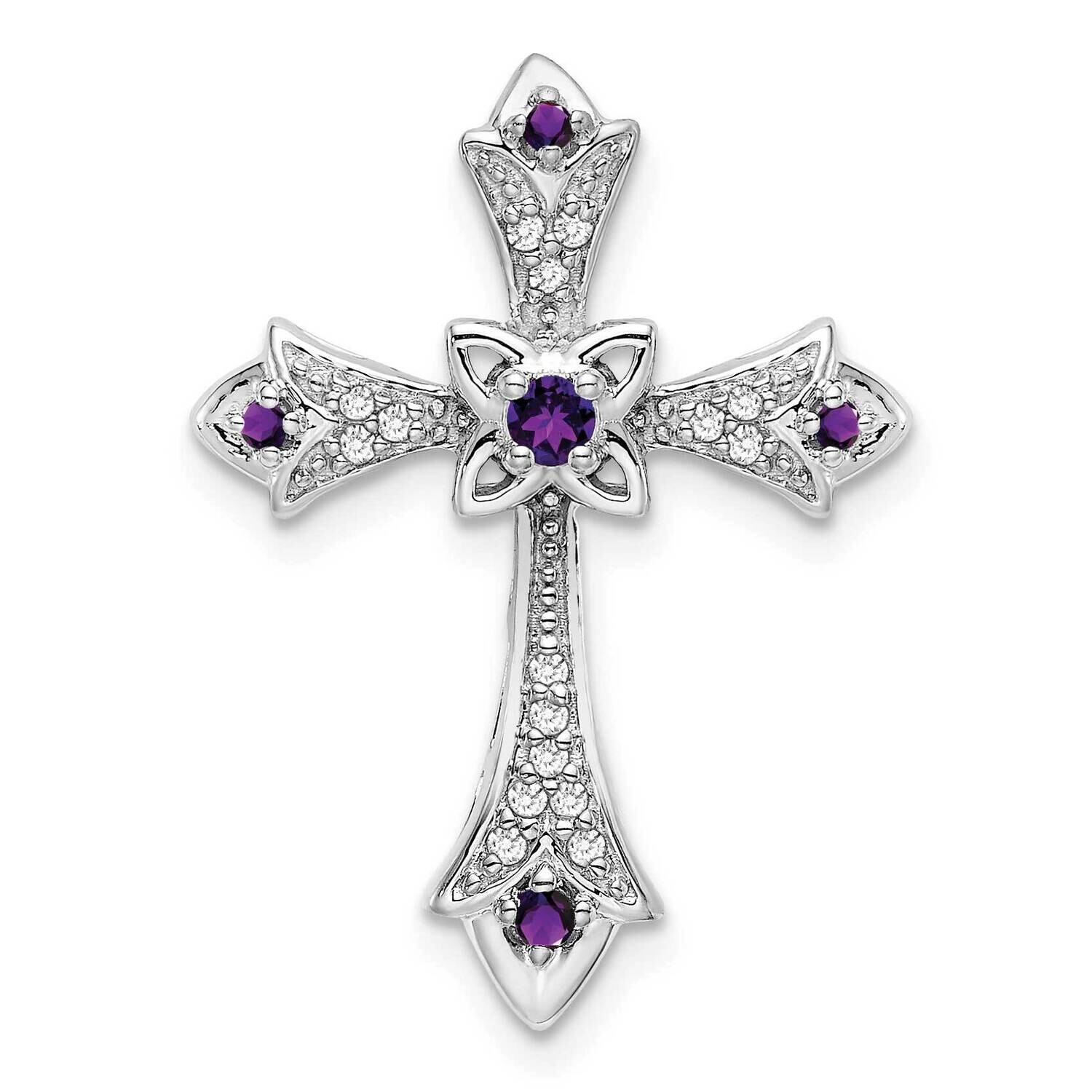 Amethyst Diamond Fleur De Lis Cross Chain Slide 14k White Gold PM7175-AM-008-WA, MPN: PM7175-AM-008…
