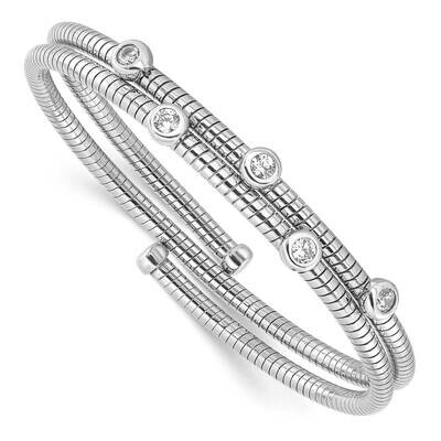 Rhod-Plated Textured CZ Moveable Wrap Bangle Bracelet Sterling Silver QB1530, MPN: QB1530,