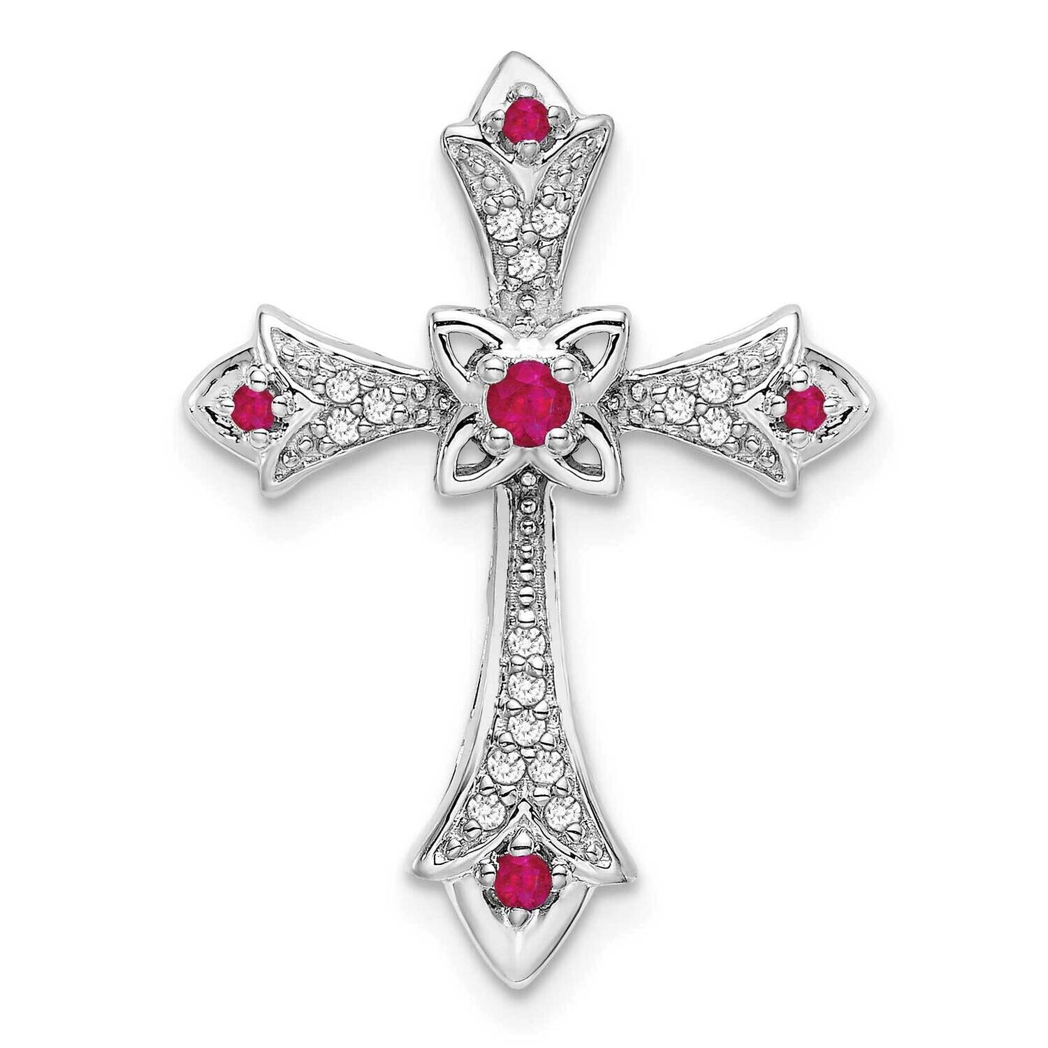 Ruby Diamond Fleur De Lis Cross Chain Slide 14k White Gold PM7175-RU-008-WA, MPN: PM7175-RU-008-WA,