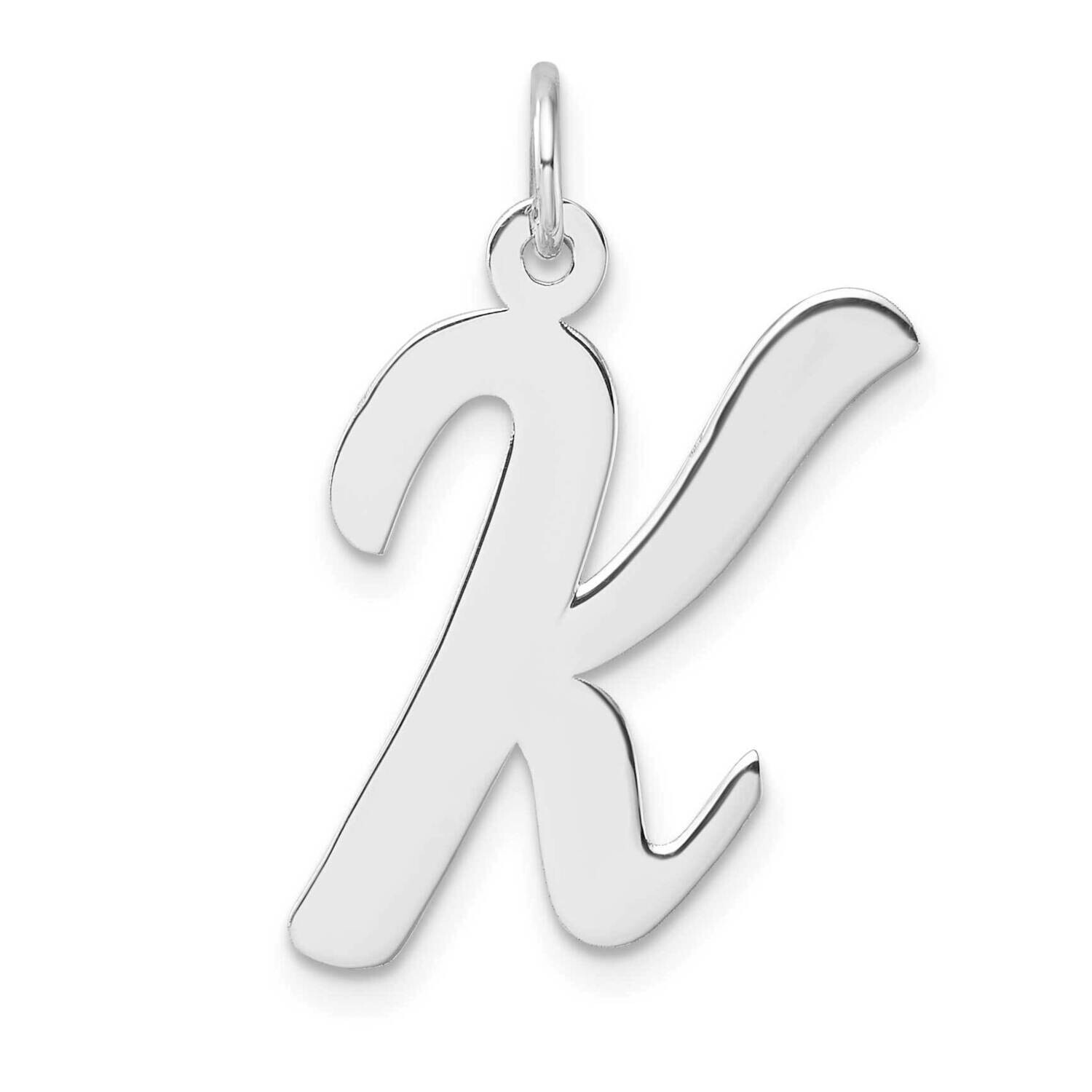 Large Script Letter K Initial Charm Sterling Silver Rhodium-Plated QC11253K