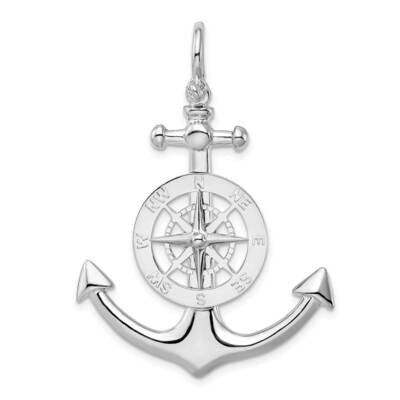 3D Large Anchor Compass Pendant Sterling Silver Polished QC10503, MPN: QC10503, 637218182619