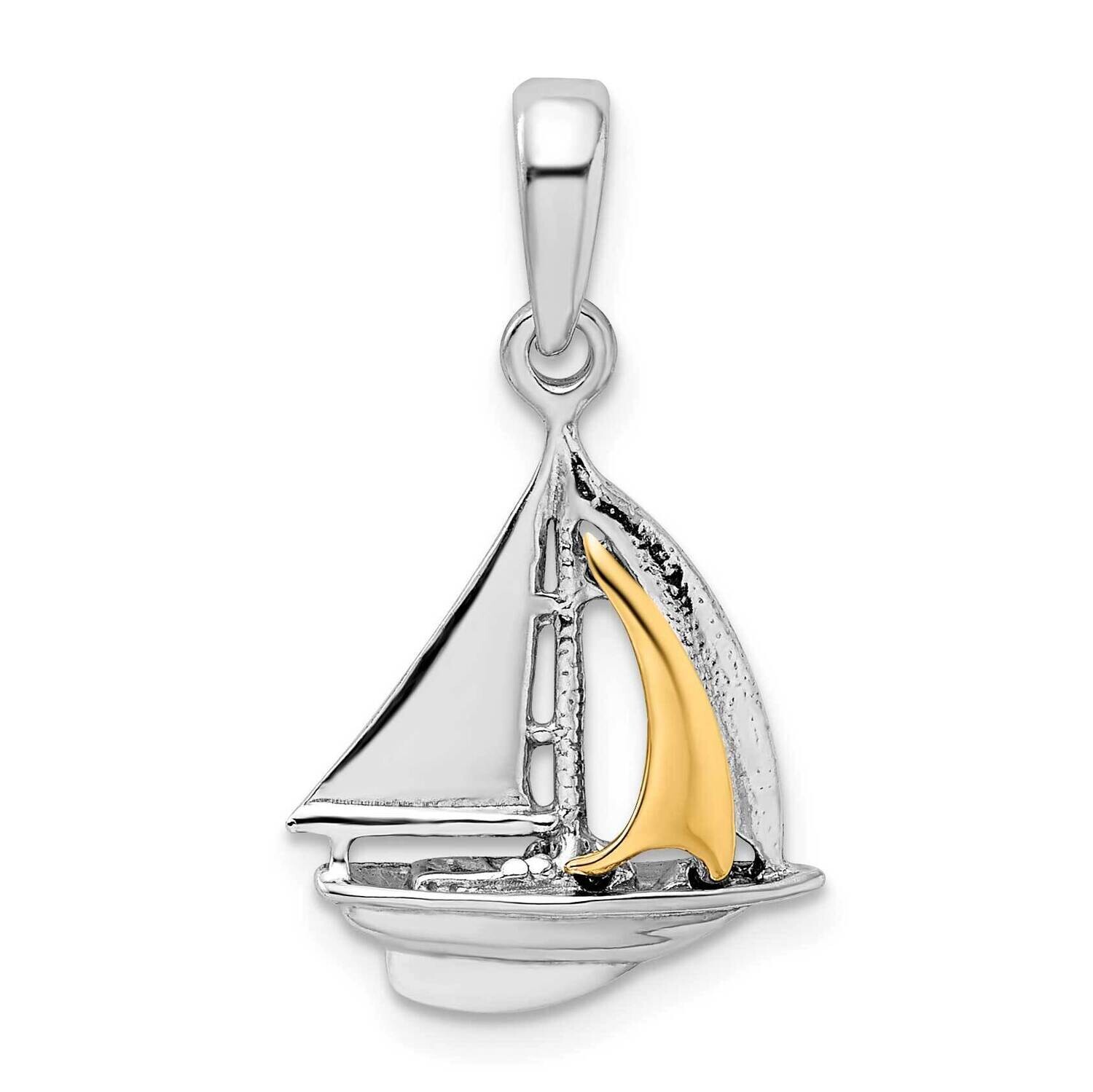 3D Sailboat 14K Sail Pendant Sterling Silver Polished QC10787G, MPN: QC10787G, 637218150359