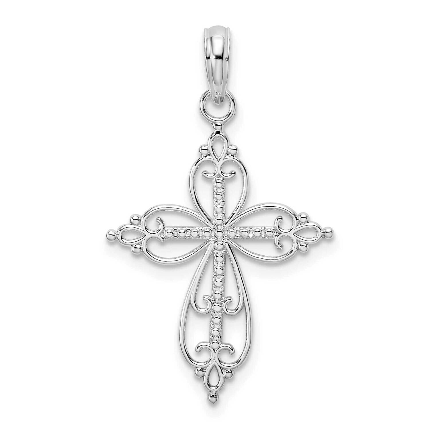 Polish Fancy Filigree Beaded Center Cross Pendant Sterling Silver QC10478, MPN: QC10478, 6372181817…