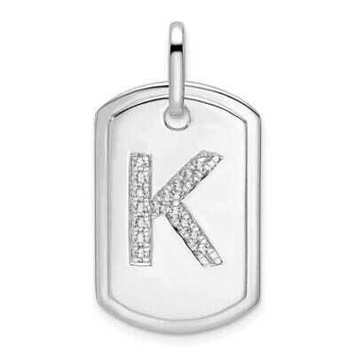 Diamond Initial K Dog Tag Charm 14k White Gold PM9842K-019-WA, MPN: PM9842K-019-WA,