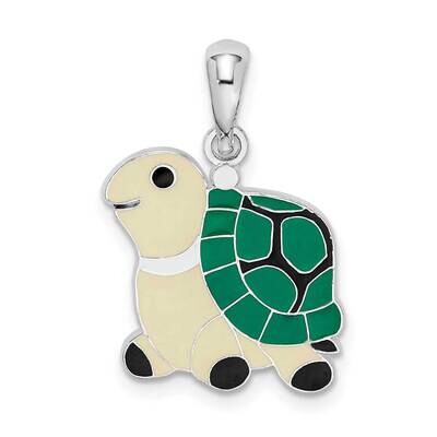 Enameled Green Turtle Pendant Sterling Silver Polished QC10731, MPN: QC10731, 637218177622