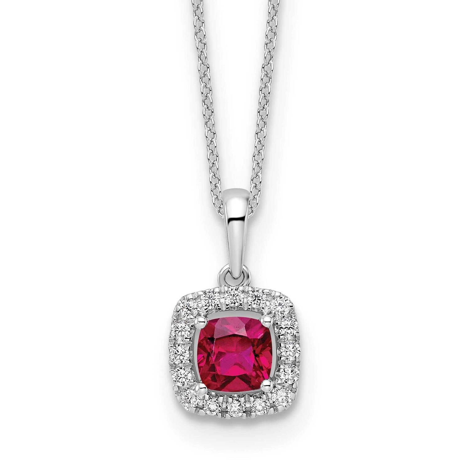 Diamond Created Ruby Pendant Necklace 10k White Gold PM9037-CRU-0WLG-18, MPN: PM9037-CRU-0WLG-18, 8…