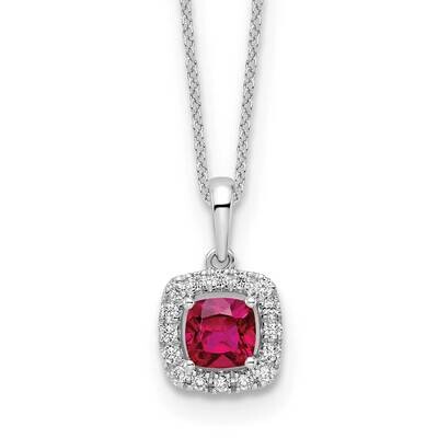 Diamond Created Ruby Pendant Necklace 10k White Gold PM9037-CRU-0WLG-18, MPN: PM9037-CRU-0WLG-18, 8…