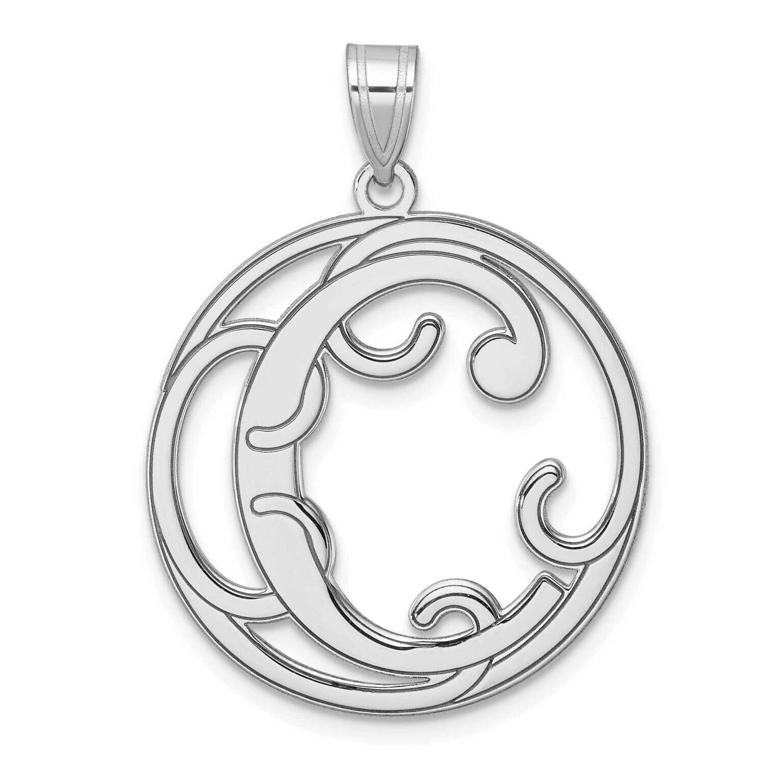 Large Fancy Script Letter C Initial Pendant Sterling Silver Rhodium-Plated QC11258C, MPN: QC11258C,