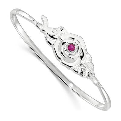 Red CZ Flower Bird Hook Bangle Bracelet Sterling Silver Polished QB1510, MPN: QB1510,