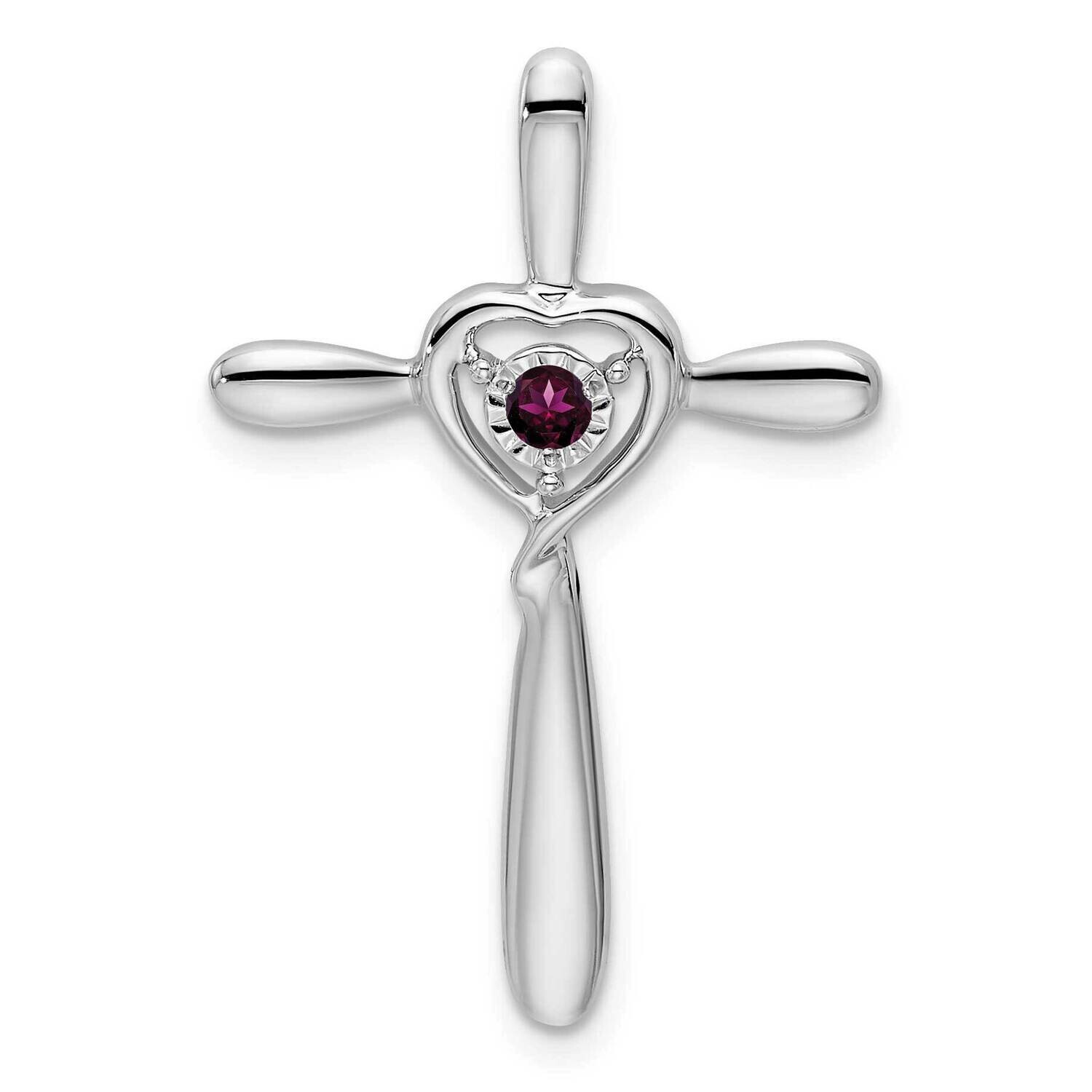 Rhodolite Garnet Cross Heart Chain Slide 10k White Gold PM7408-RG-1W, MPN: PM7408-RG-1W,