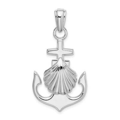 Anchor Scallop Shell Pendant Sterling Silver Polished QC10440, MPN: QC10440, 637218179916