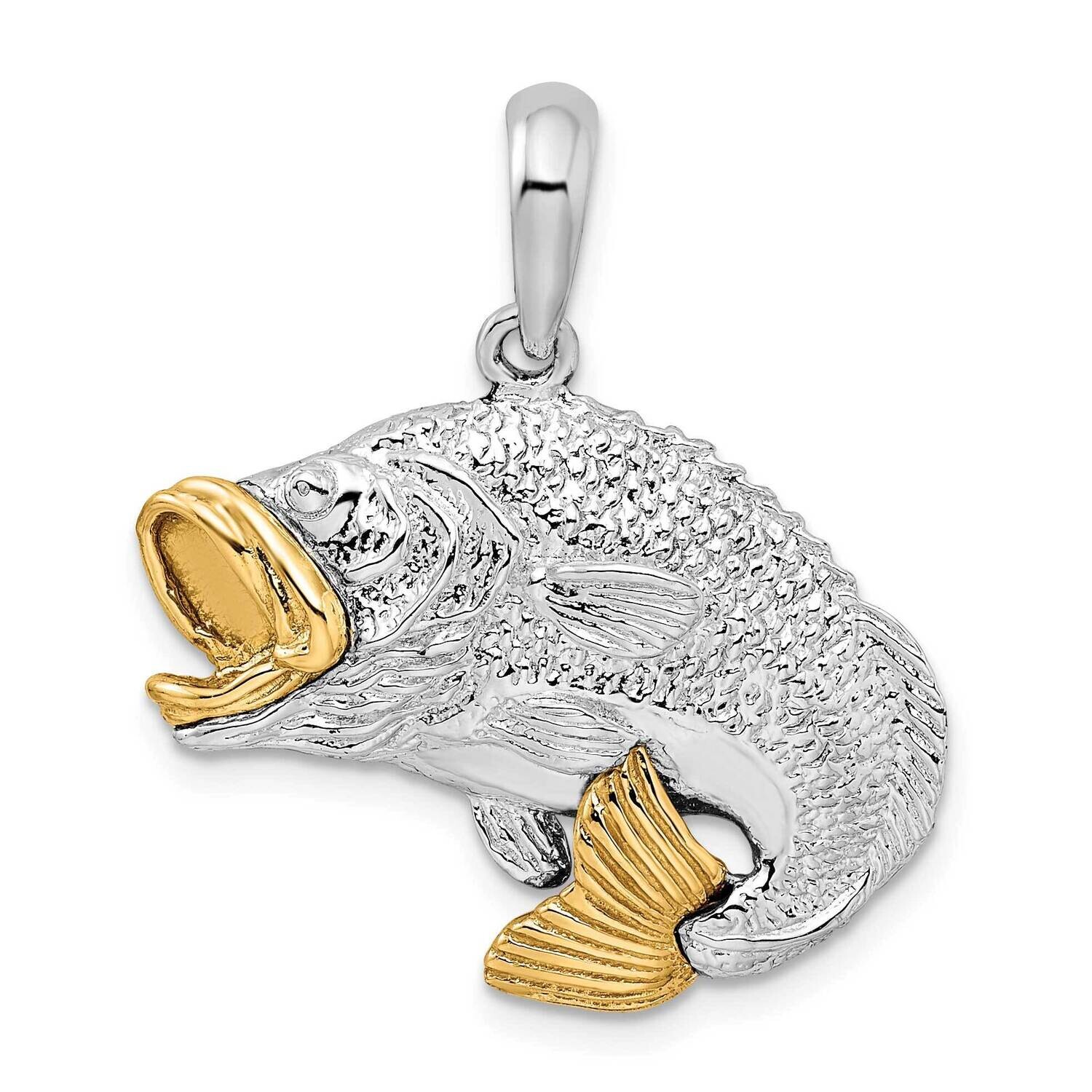 Jumping Bass 14K Accents Pendant Sterling Silver Polished QC10833G