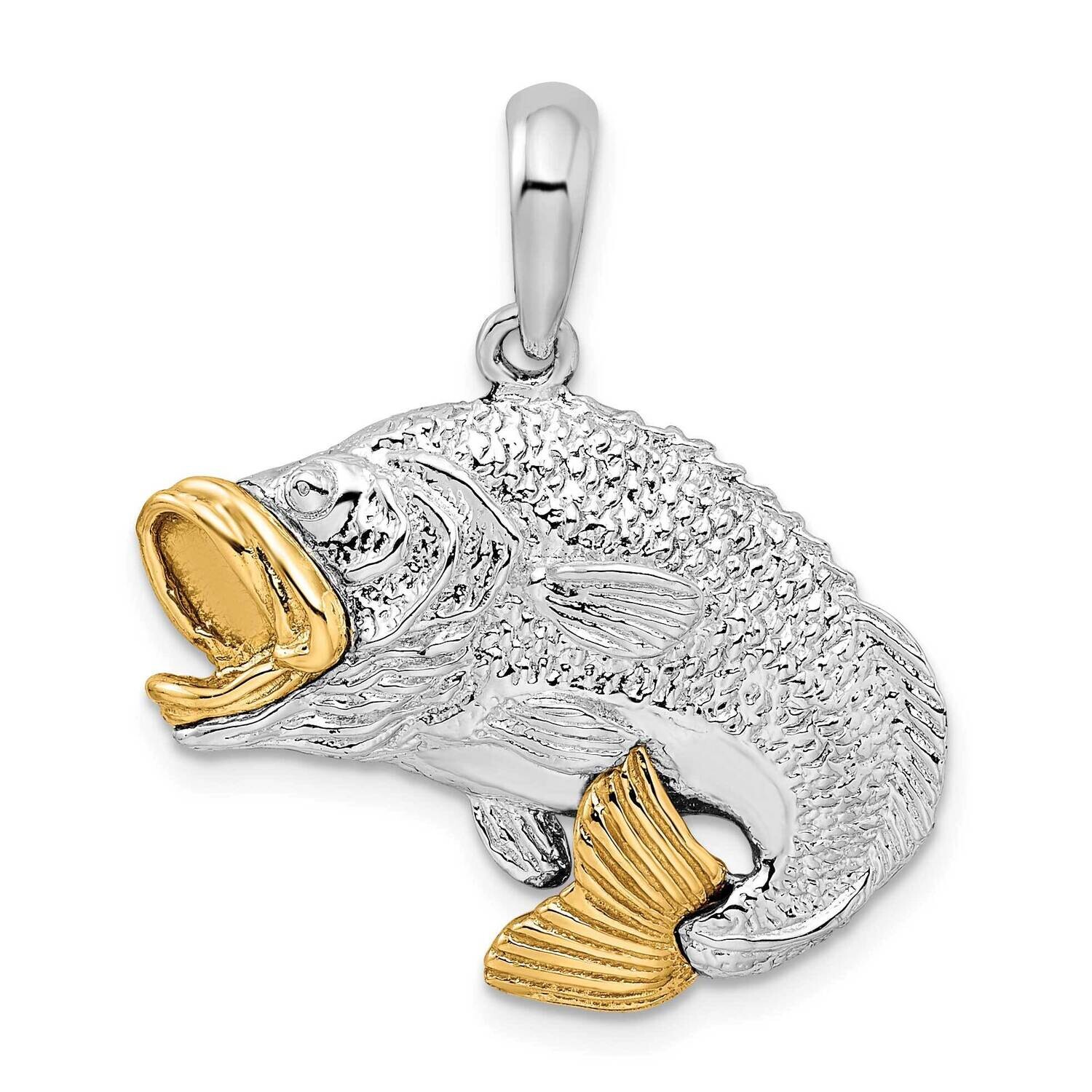 Jumping Bass 14K Accents Pendant Sterling Silver Polished QC10833G, MPN: QC10833G, 637218152674