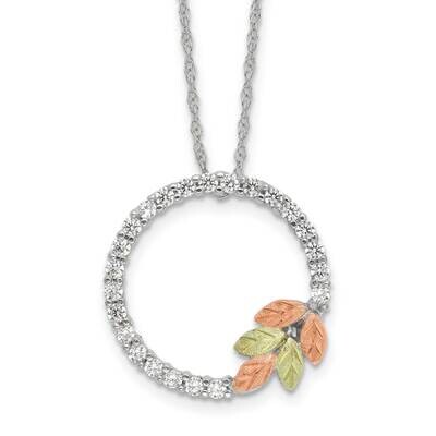 Rhod-Pltd 12K Accents CZ Circle 18 Inch Necklace Sterling Silver QBH292-18, MPN: QBH292-18,