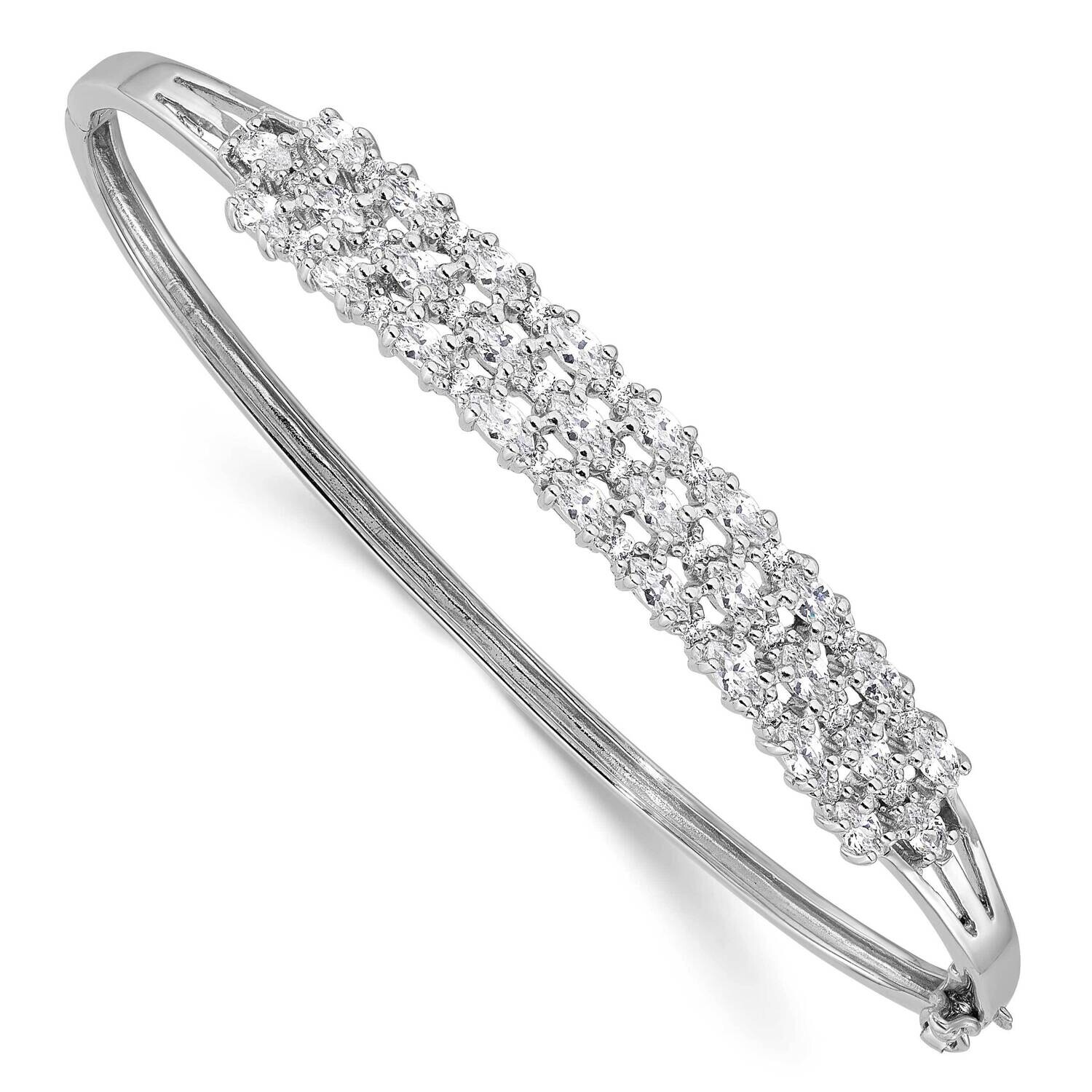 Polished Graduated CZ 3 Row Hinged Bracelet Sterling Silver Rhodium-Plated QB1545, MPN: QB1545,